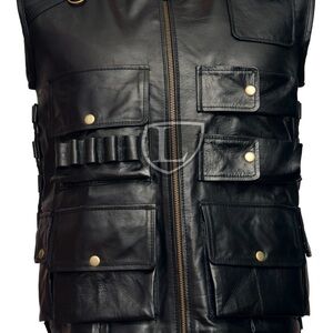 Men's Black Tactical Leather Vest